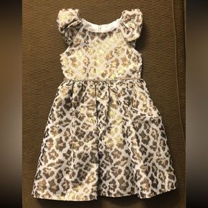 EUC Girl's Rare Editions brand Leopard Print Metallic Fabric Dress